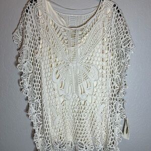 ONE WORLD Cream Crochet Blouse
